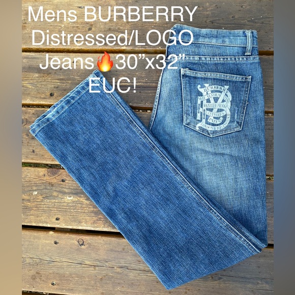 BURBERRY Distressed/Large LOGO 5 Pocket/straight leg Jeans🔥EUC🔥30”waist,UNISEX - Picture 16 of 16